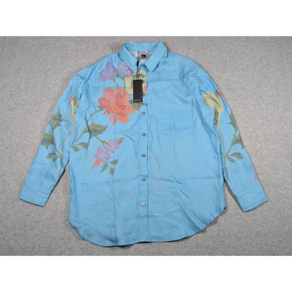 The Kit Women Top Medium NWT Zoe Stitch Floral Button Up Lightweight Stripe - Picture 1 of 13
